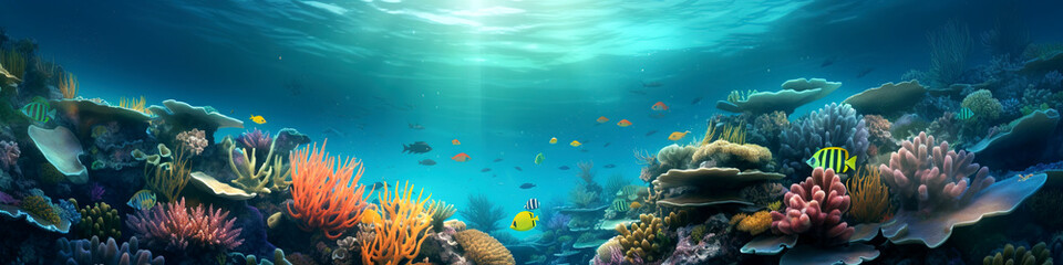 Vivid coral reef panorama