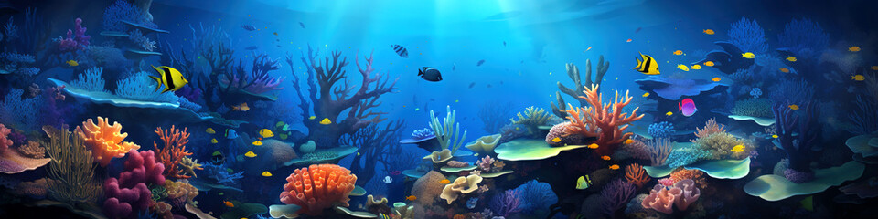 Colorful coral reef panorama