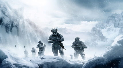 Soldiers in snowy mountain pass