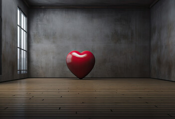 Red heart shaped balloon filled with love and floating