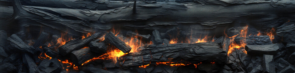 Glowing embers in dark charcoal