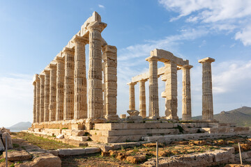 The Temple of Poseidon on Cape Sounion, Attica, Greece - ancient stone temple with Doric columns