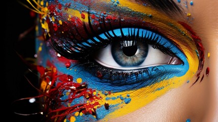 Conceptual creative photo of a female eye close-up in the form of splashes, explosion, and dripping...