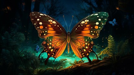Glowing butterfly night encounter. generative ai