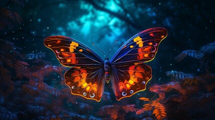 Fototapeta na wymiar Glowing butterfly night encounter. generative ai