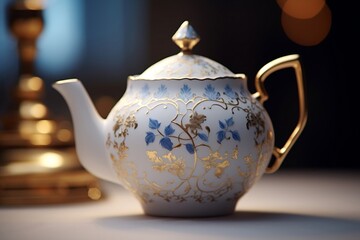 Exquisite porcelain teapot with intricate floral patterns 