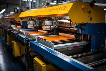 Modern manufacturing equipment working on automated textile printing press