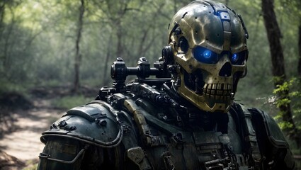 futuristic skeleton soldier in power armor - obrazy, fototapety, plakaty