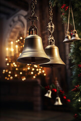Close Up Brass Church Chapel Bells Christmas Background Illustration