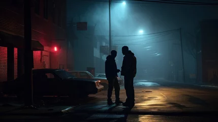 Foto op Aluminium Two gang members having conversation in the street, night scene © Kondor83