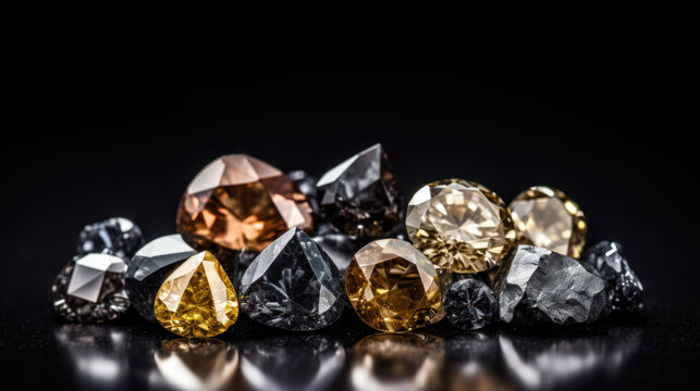 Unpolished raw multi-colored diamonds