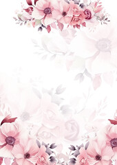 Pink and white wreath background invitation template with flora and flower