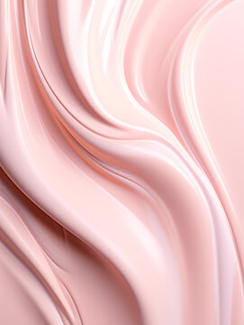 Cosmetic smears of pink face cream silk or satin texture. BB, CC skincare cosmetic product. Abstract waves of paint. Design for makeup magazine, grooming products, beauty salons.
