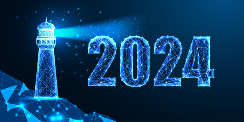 Abstract 2024 business vision, New Year digital web banner template. Futuristic greeting card 