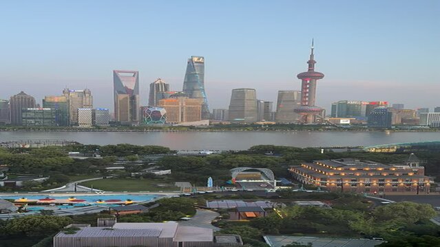Shanghai Skyline Lightening Up Time Lapse Video