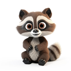 Fototapeta premium Cute Cartoon Raccoon Isolated On a White Background 