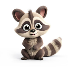 Fototapeta premium Cute Cartoon Raccoon Isolated On a White Background 