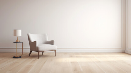 an inviting room with a light wooden floor and white walls and a large armchair in the corner