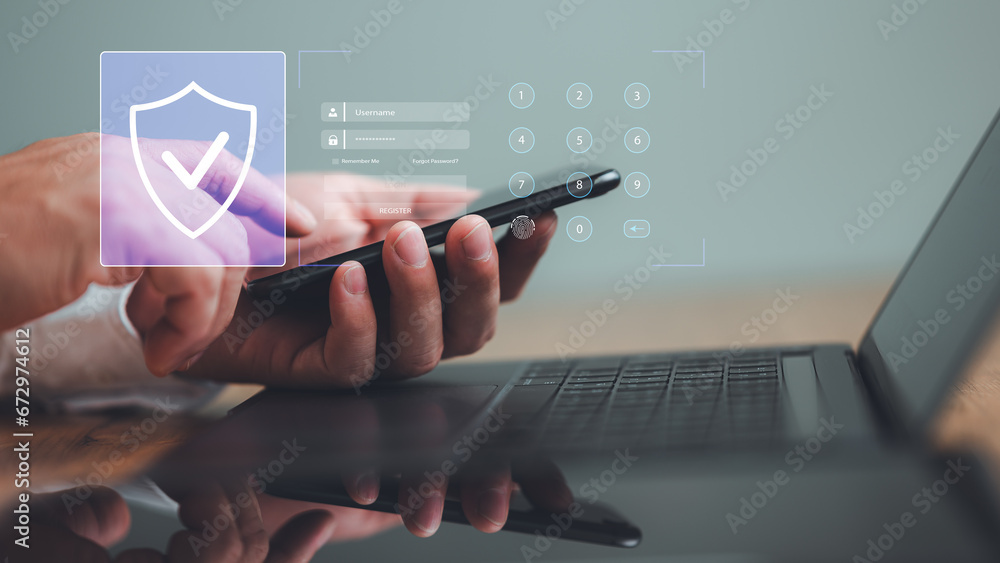 Poster cybersecurity and privacy concepts to protect data. lock icon and internet network security technolo