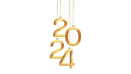 New Year 2024. Gold color. Transparent background.