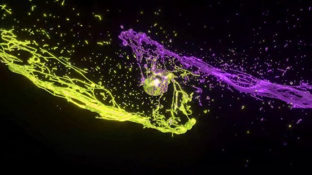 Abstract psychedelic splash yellow purple on black