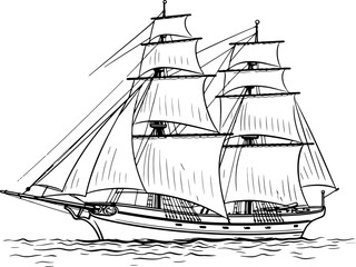 Vintage sailing boat sketch drawing
