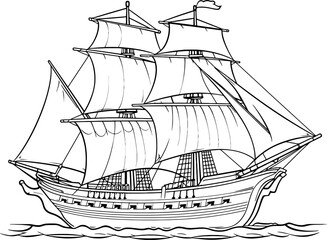 Vintage sailing boat sketch drawing