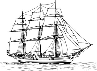 Vintage sailing boat sketch drawing