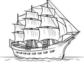 Vintage sailing boat sketch drawing