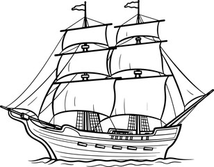 Vintage sailing boat sketch drawing