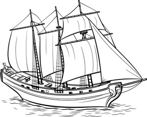Vintage sailing boat sketch drawing
