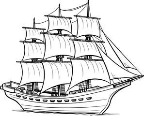 Vintage sailing boat sketch drawing