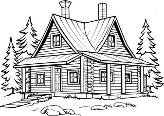 Wooden log house drawing