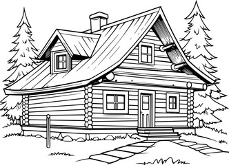Wooden log house drawing