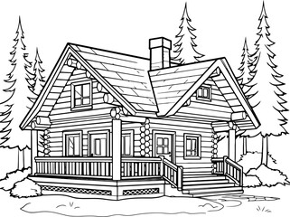 Wooden log house drawing