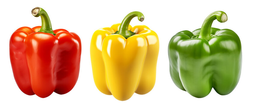 red, yellow and green bell peppers isolated