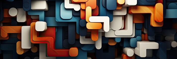 abstract background in the style of 3 dimensional puzzles, dark navy and light brown, modular sculpture, white and orange, soft gradients, generative AI