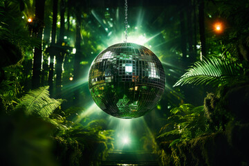Fototapeta premium Green Disco Ball, Tropical Party lights, Sustainability Eco music