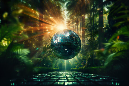 Green Disco Ball, Tropical Party lights, Sustainability Eco music