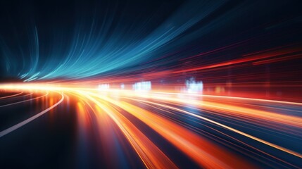 Abstract light trails on the highway at night, AI