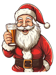 a happy laughing cartoon Santa Claus with a beer glass in hand. Merry Christmas Santa in an...