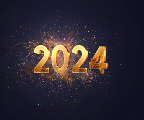 Fototapeta na wymiar Happy new year 2024 Golden shine text Happy New Year 2024 with confetti