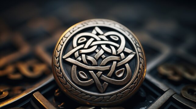 An ornate ring with a celtic design on it, AI
