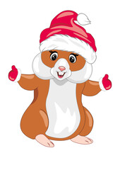 Happy hamster with Christmas hat and mittens