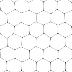 A black and white seamless vector pattern featuring a honeycomb motif in a mesh-like design