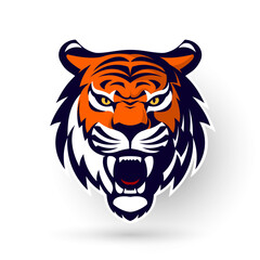 A captivating and strong image of a powerful tiger head with intricate details, perfect for brands seeking a white logo design