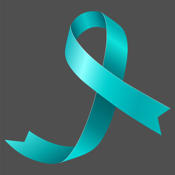 Teal Awareness ribbon. Awareness for cervical cancer, Ovarian Cancer, Polycystic Ovary Syndrome (PCOS), Post Traumatic Stress Disorder(PTSD), Obsessive Compulsive Disorder(OCD). Vector 3d illustration