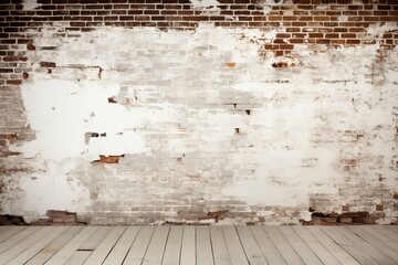 Vintage white painted brick wall texture background with old aged weathered appearance