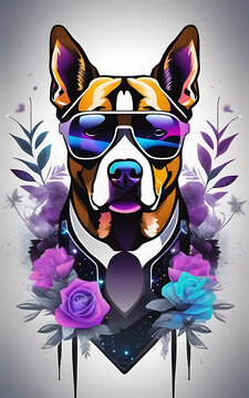 Pitbull wearing sunglasses, Abstract background