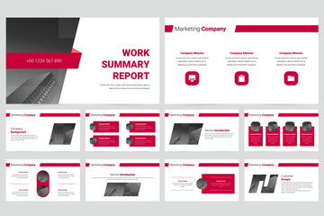 Red modern business work report slide presentation template